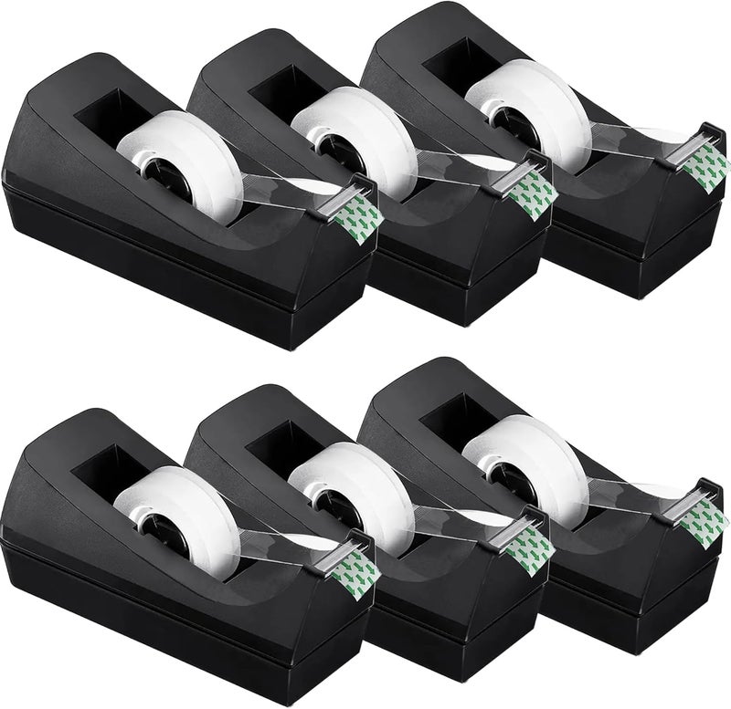MJUNM Transparent Tape with Dispenser 6 Pack Tape Dispensers Desk unweighted Non Skid Base Desktop Dispenser Bulk for Office Home School - Image 1